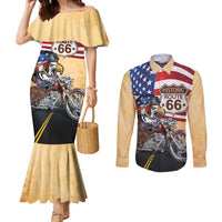 Route 66 United States Couples Matching Mermaid Dress and Long Sleeve Button Shirt Historic Highway USA Eagle With Motorcycle - Wonder Print Shop