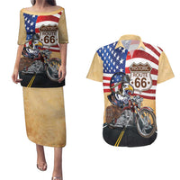 Route 66 United States Couples Matching Puletasi and Hawaiian Shirt Historic Highway USA Eagle With Motorcycle - Wonder Print Shop