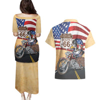 Route 66 United States Couples Matching Puletasi and Hawaiian Shirt Historic Highway USA Eagle With Motorcycle - Wonder Print Shop