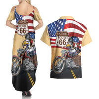 Route 66 United States Couples Matching Summer Maxi Dress and Hawaiian Shirt Historic Highway USA Eagle With Motorcycle - Wonder Print Shop