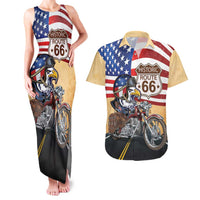Route 66 United States Couples Matching Tank Maxi Dress and Hawaiian Shirt Historic Highway USA Eagle With Motorcycle - Wonder Print Shop