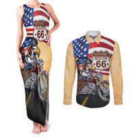 Route 66 United States Couples Matching Tank Maxi Dress and Long Sleeve Button Shirt Historic Highway USA Eagle With Motorcycle - Wonder Print Shop