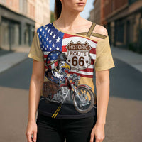 Route 66 United States Cross Shoulder Shirt Historic Highway USA Eagle With Motorcycle - Wonder Print Shop