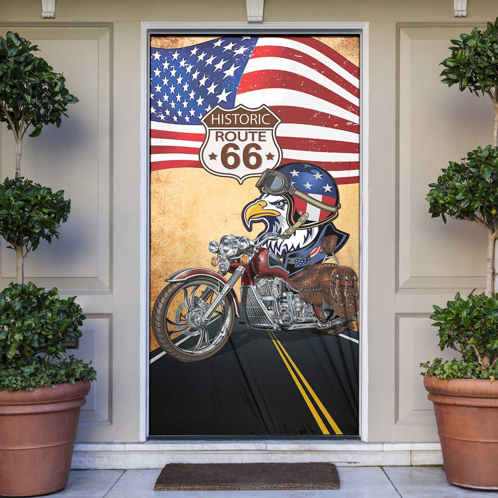 Route 66 United States Door Cover Historic Highway USA Eagle With Motorcycle - Wonder Print Shop