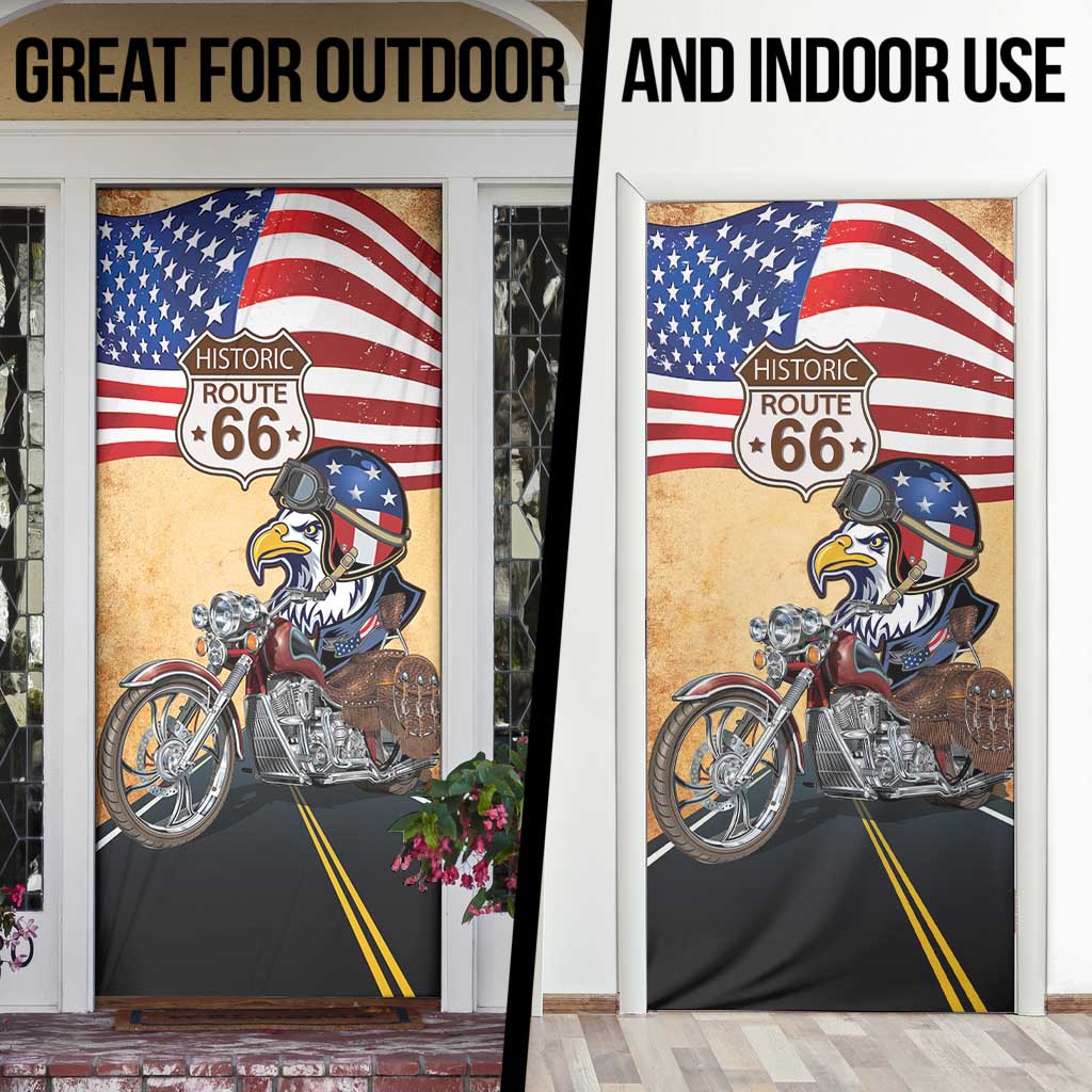 Route 66 United States Door Cover Historic Highway USA Eagle With Motorcycle - Wonder Print Shop