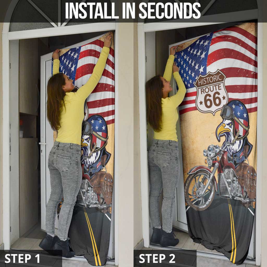Route 66 United States Door Cover Historic Highway USA Eagle With Motorcycle - Wonder Print Shop
