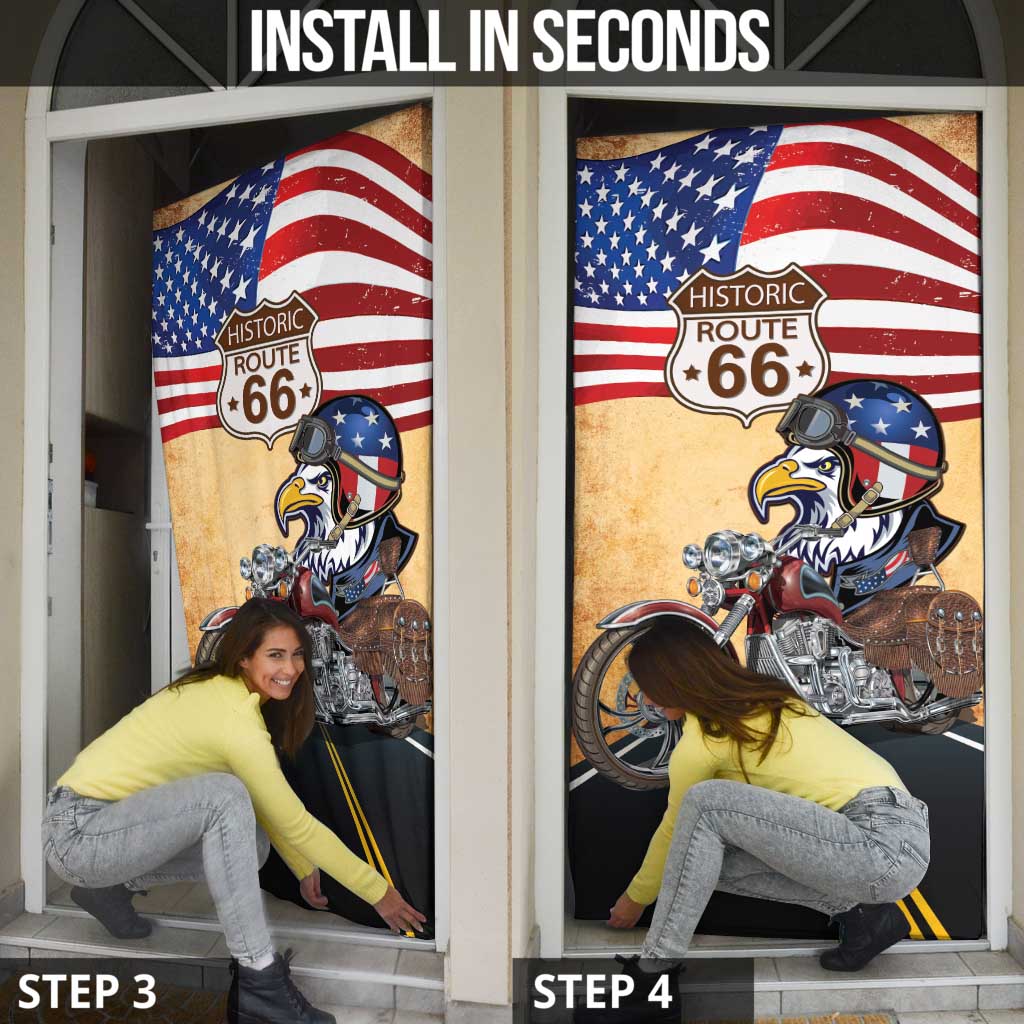 Route 66 United States Door Cover Historic Highway USA Eagle With Motorcycle - Wonder Print Shop