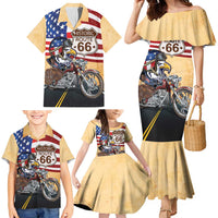 Route 66 United States Family Matching Mermaid Dress and Hawaiian Shirt Historic Highway USA Eagle With Motorcycle - Wonder Print Shop
