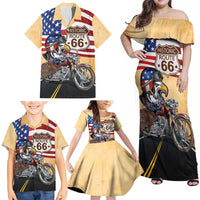 Route 66 United States Family Matching Off Shoulder Maxi Dress and Hawaiian Shirt Historic Highway USA Eagle With Motorcycle - Wonder Print Shop