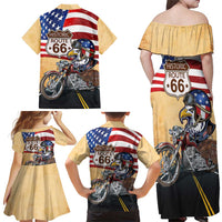Route 66 United States Family Matching Off Shoulder Maxi Dress and Hawaiian Shirt Historic Highway USA Eagle With Motorcycle - Wonder Print Shop