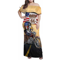 Route 66 United States Family Matching Off Shoulder Maxi Dress and Hawaiian Shirt Historic Highway USA Eagle With Motorcycle - Wonder Print Shop
