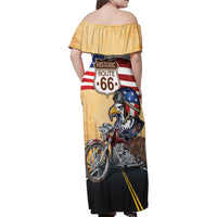 Route 66 United States Family Matching Off Shoulder Maxi Dress and Hawaiian Shirt Historic Highway USA Eagle With Motorcycle - Wonder Print Shop