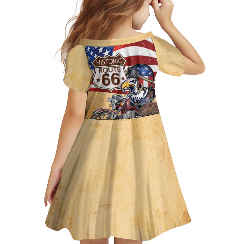 Route 66 United States Family Matching Off Shoulder Short Dress and Hawaiian Shirt Historic Highway USA Eagle With Motorcycle - Wonder Print Shop