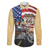 Route 66 United States Family Matching Off Shoulder Short Dress and Hawaiian Shirt Historic Highway USA Eagle With Motorcycle - Wonder Print Shop