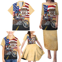Route 66 United States Family Matching Puletasi and Hawaiian Shirt Historic Highway USA Eagle With Motorcycle - Wonder Print Shop