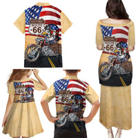 Route 66 United States Family Matching Puletasi and Hawaiian Shirt Historic Highway USA Eagle With Motorcycle - Wonder Print Shop