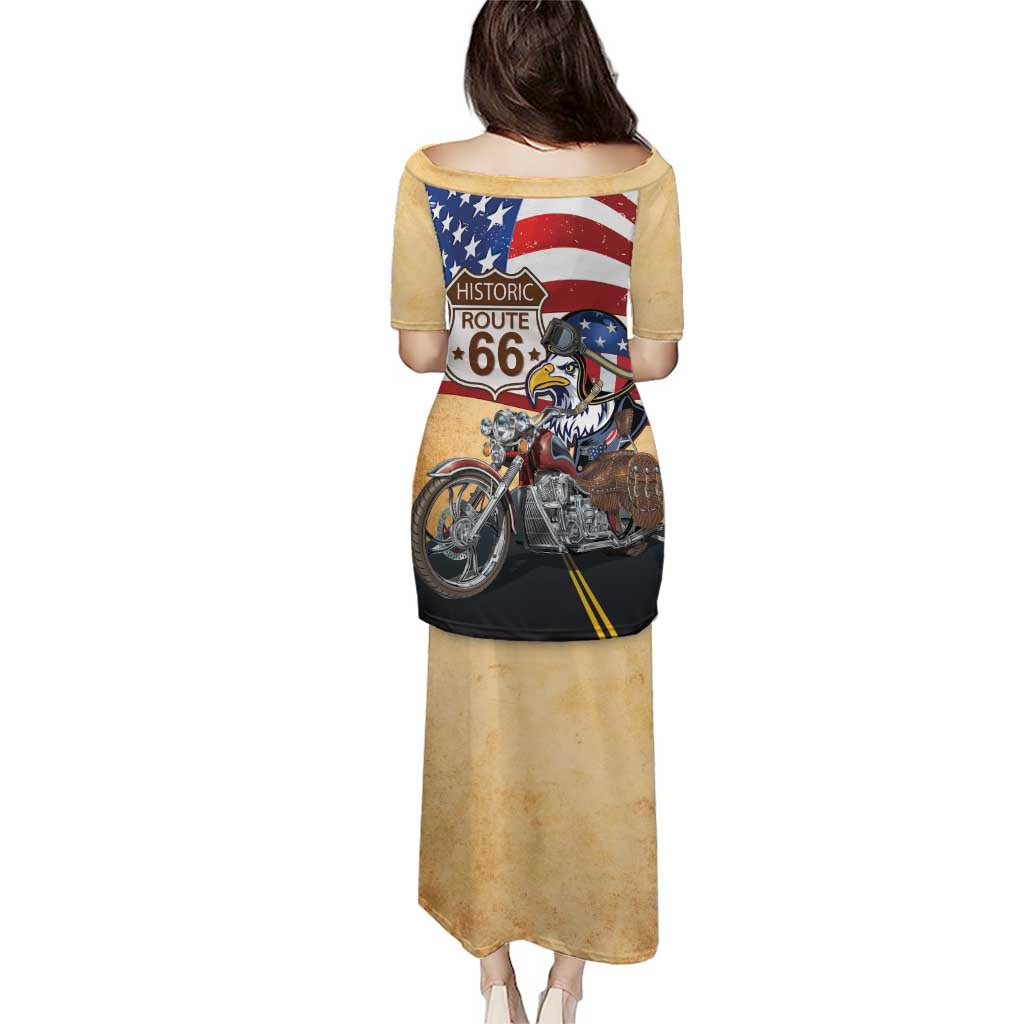 Route 66 United States Family Matching Puletasi and Hawaiian Shirt Historic Highway USA Eagle With Motorcycle - Wonder Print Shop