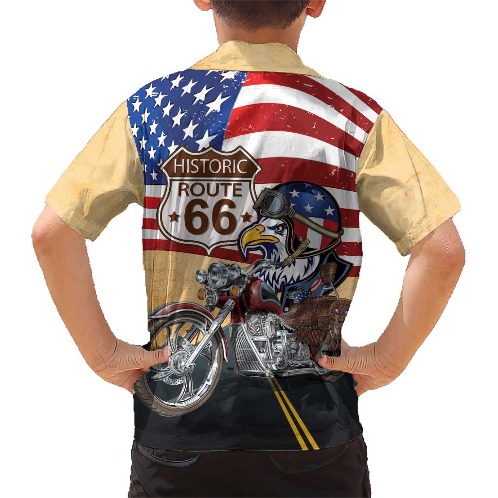 Route 66 United States Family Matching Short Sleeve Bodycon Dress and Hawaiian Shirt Historic Highway USA Eagle With Motorcycle - Wonder Print Shop