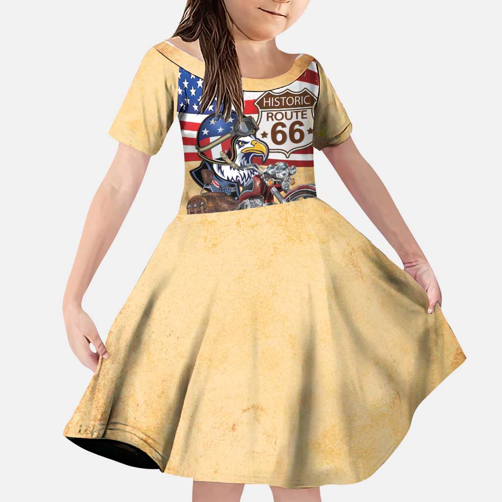 Route 66 United States Family Matching Summer Maxi Dress and Hawaiian Shirt Historic Highway USA Eagle With Motorcycle - Wonder Print Shop