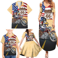 Route 66 United States Family Matching Summer Maxi Dress and Hawaiian Shirt Historic Highway USA Eagle With Motorcycle - Wonder Print Shop