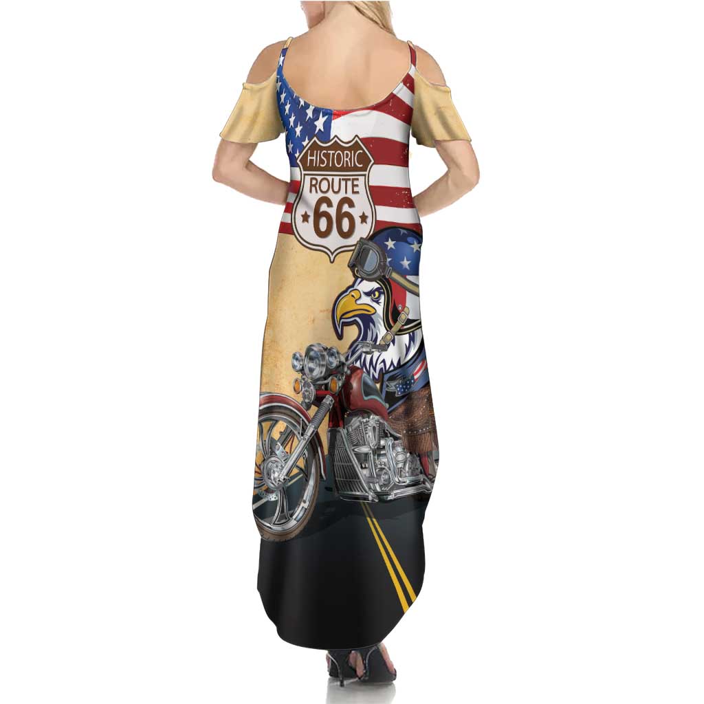 Route 66 United States Family Matching Summer Maxi Dress and Hawaiian Shirt Historic Highway USA Eagle With Motorcycle - Wonder Print Shop
