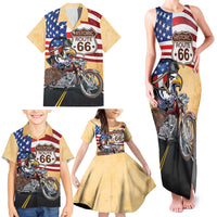Route 66 United States Family Matching Tank Maxi Dress and Hawaiian Shirt Historic Highway USA Eagle With Motorcycle - Wonder Print Shop