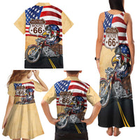 Route 66 United States Family Matching Tank Maxi Dress and Hawaiian Shirt Historic Highway USA Eagle With Motorcycle - Wonder Print Shop