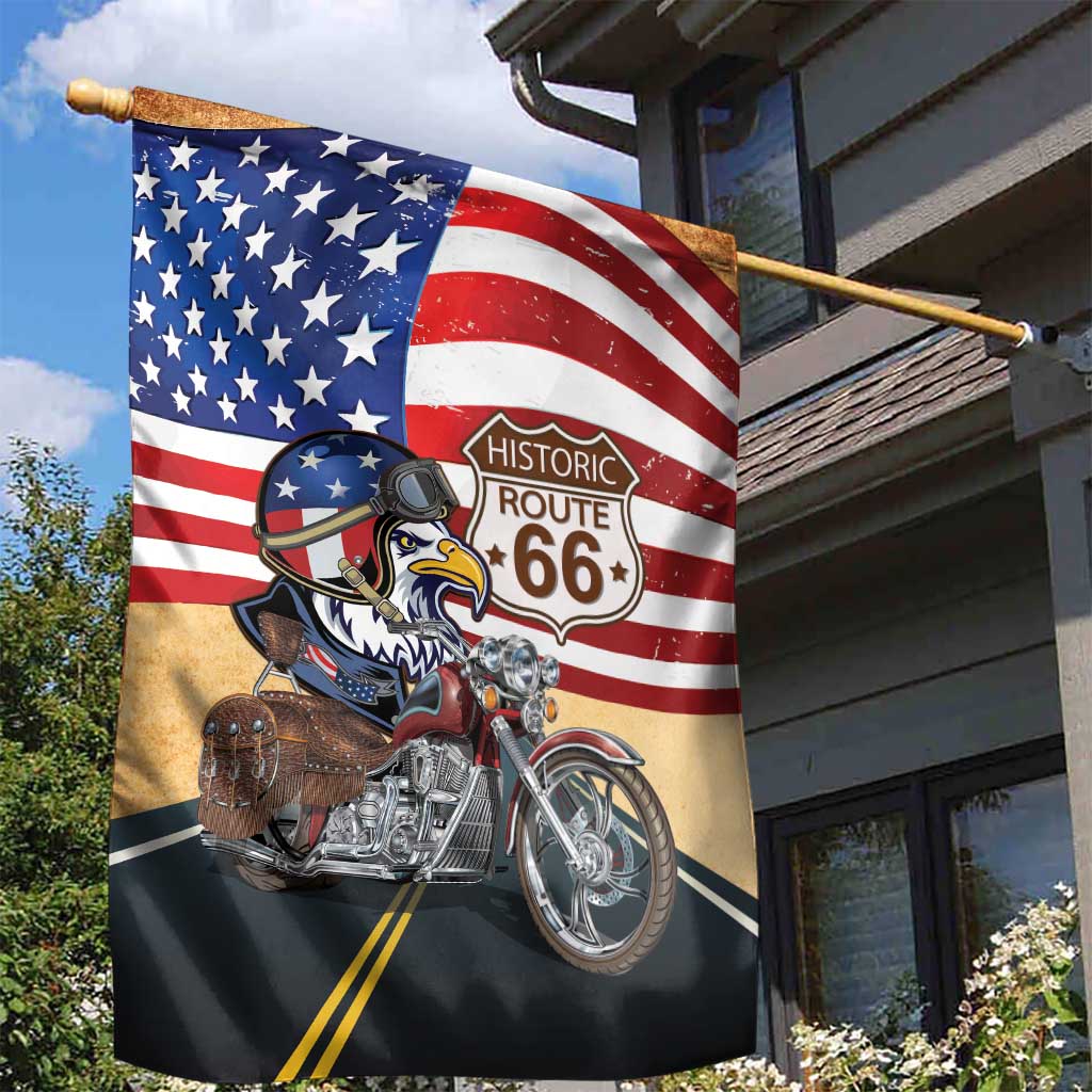 Route 66 United States Garden Flag Historic Highway USA Eagle With Motorcycle - Wonder Print Shop
