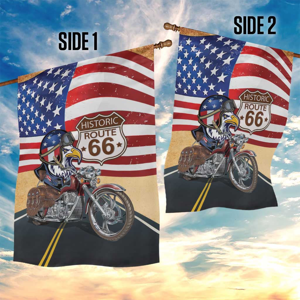 Route 66 United States Garden Flag Historic Highway USA Eagle With Motorcycle - Wonder Print Shop
