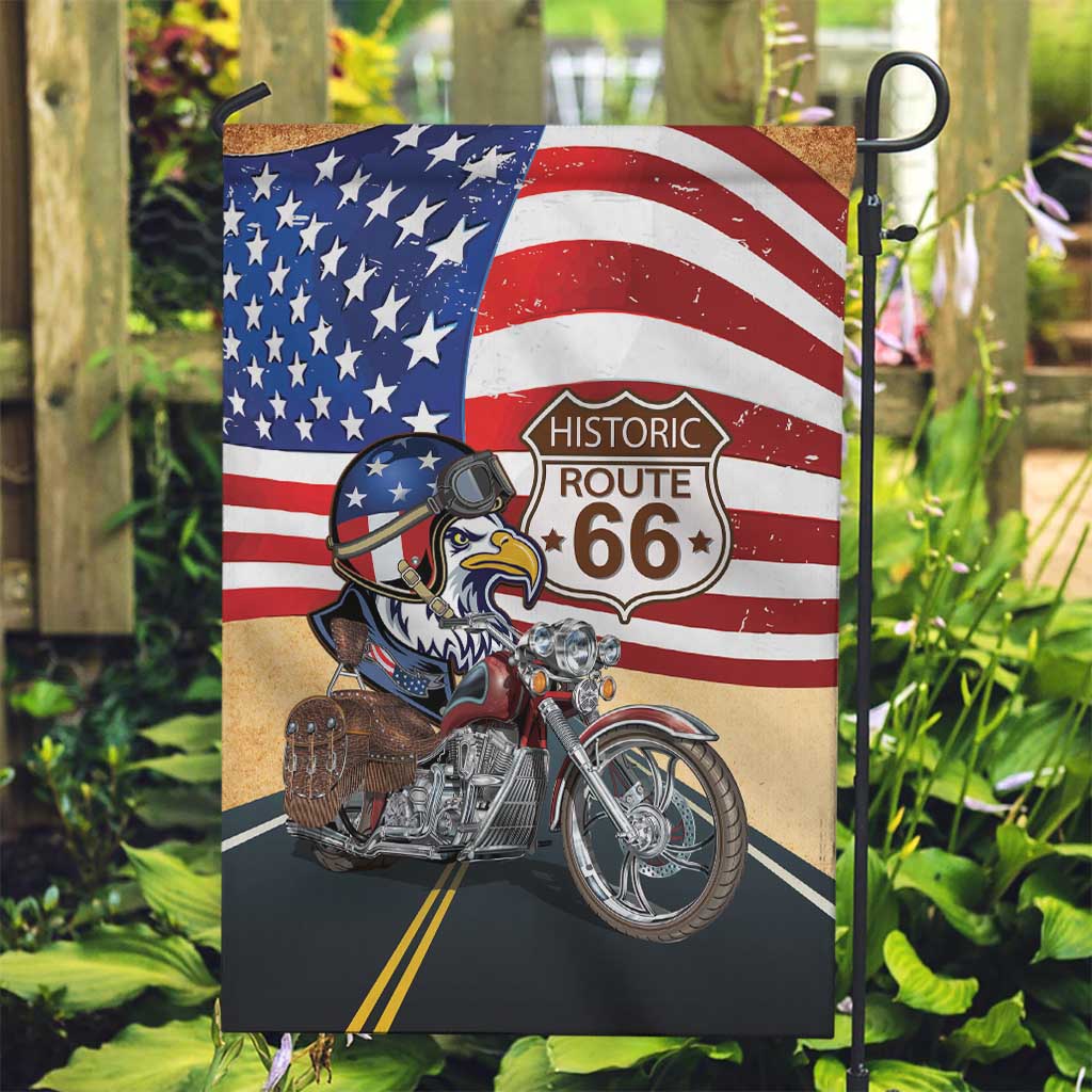 Route 66 United States Garden Flag Historic Highway USA Eagle With Motorcycle - Wonder Print Shop