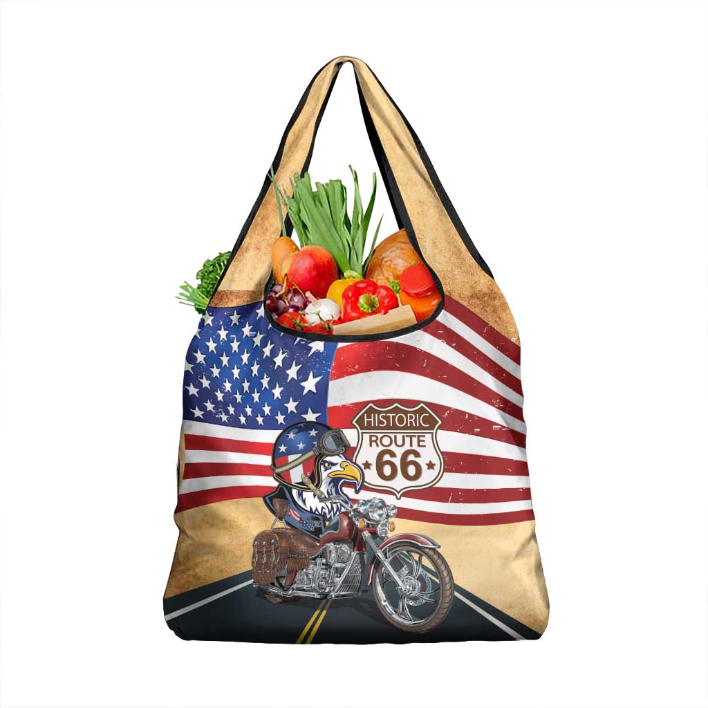 Route 66 United States Grocery Bag Historic Highway USA Eagle With Motorcycle - Wonder Print Shop