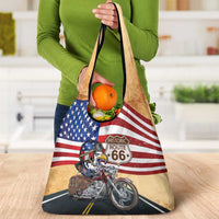 Route 66 United States Grocery Bag Historic Highway USA Eagle With Motorcycle - Wonder Print Shop