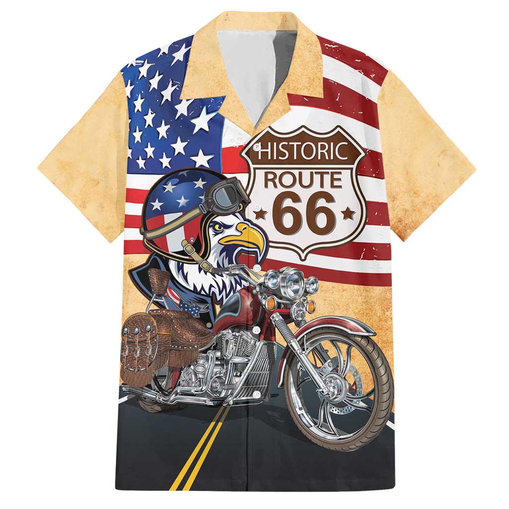 Route 66 United States Hawaiian Shirt Historic Highway USA Eagle With Motorcycle - Wonder Print Shop