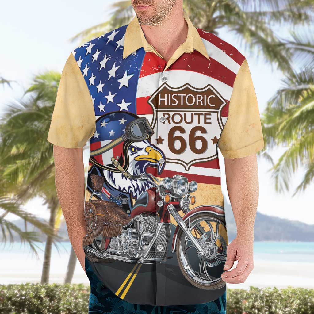 Route 66 United States Hawaiian Shirt Historic Highway USA Eagle With Motorcycle - Wonder Print Shop