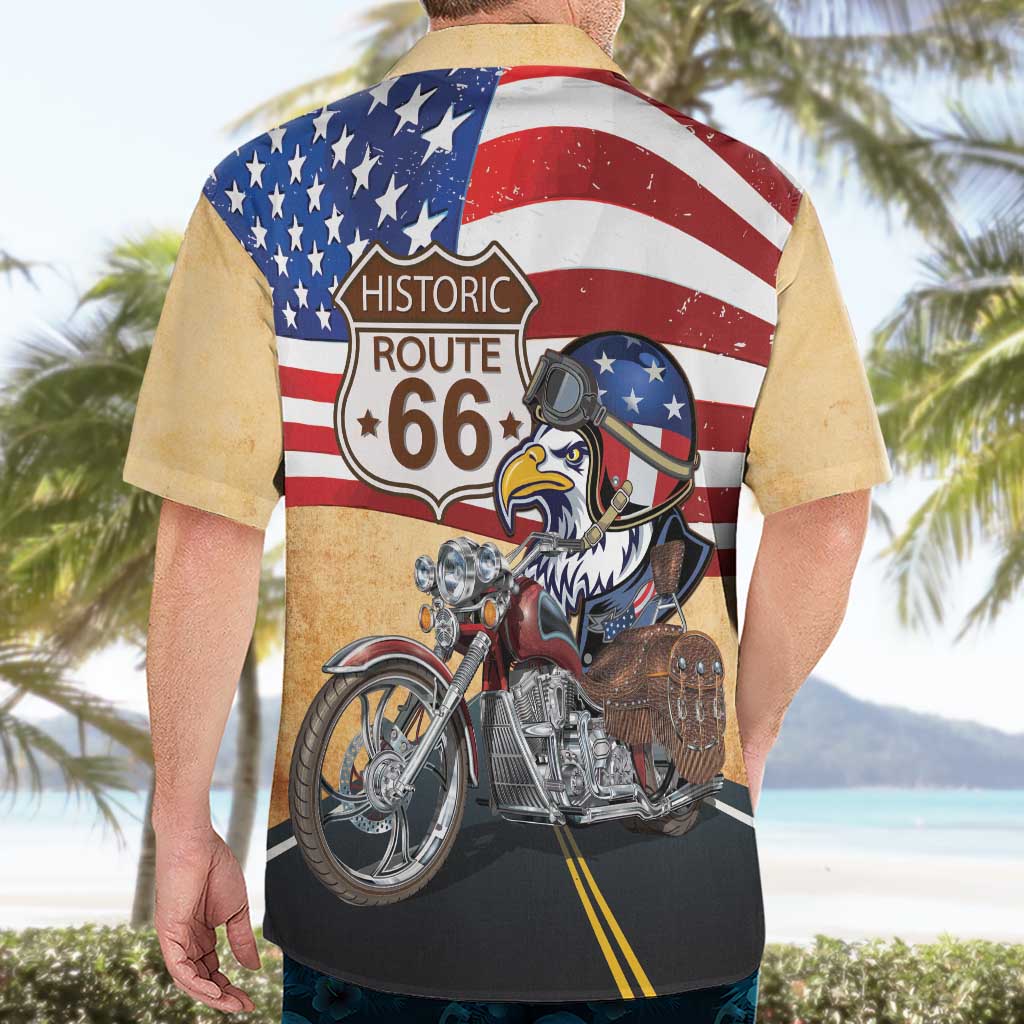 Route 66 United States Hawaiian Shirt Historic Highway USA Eagle With Motorcycle - Wonder Print Shop
