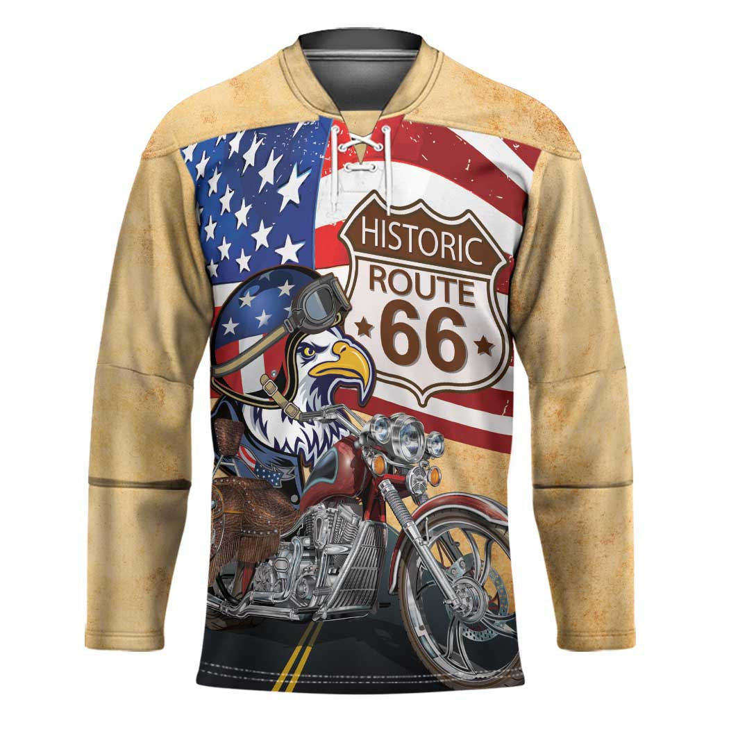 Route 66 United States Hockey Jersey Historic Highway USA Eagle With Motorcycle - Wonder Print Shop