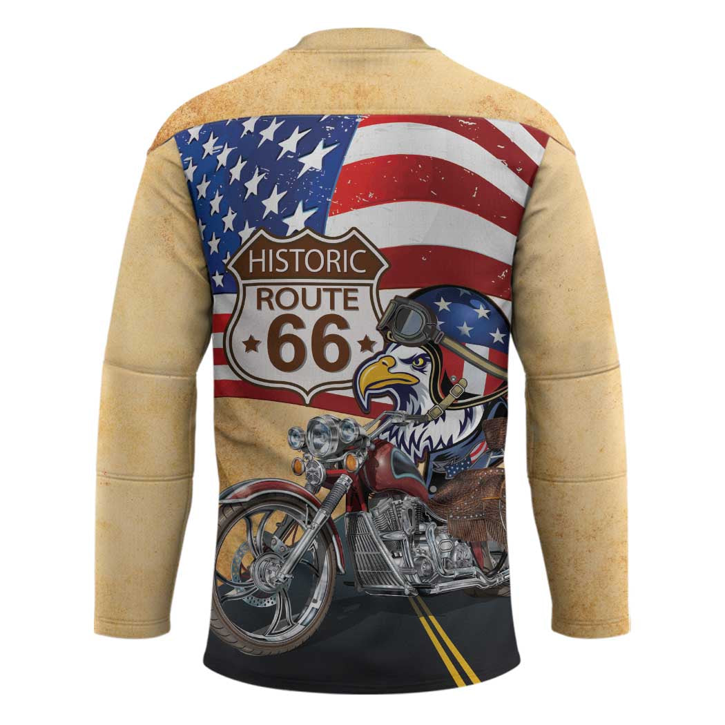 Route 66 United States Hockey Jersey Historic Highway USA Eagle With Motorcycle - Wonder Print Shop