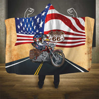 Route 66 United States Hooded Blanket Historic Highway USA Eagle With Motorcycle - Wonder Print Shop