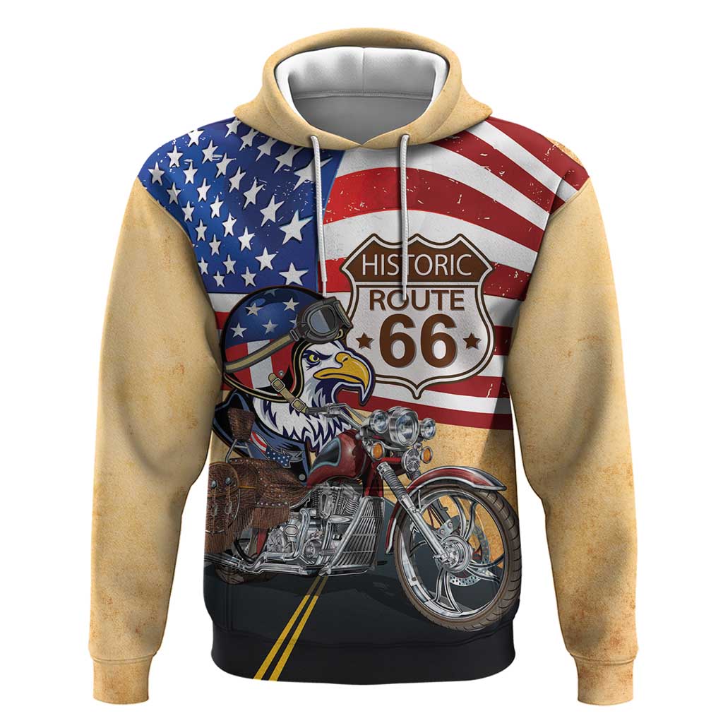 Route 66 United States Hoodie Historic Highway USA Eagle With Motorcycle - Wonder Print Shop