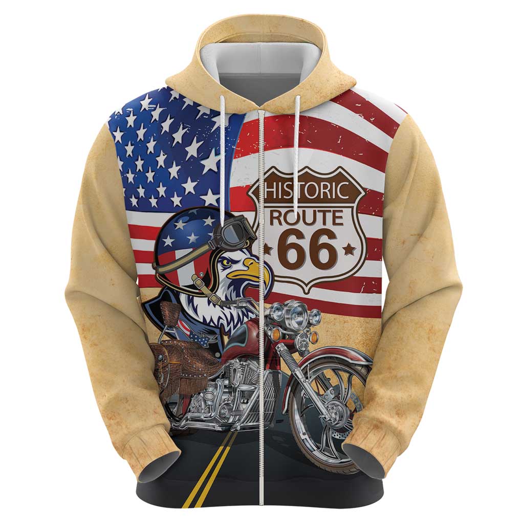 Route 66 United States Hoodie Historic Highway USA Eagle With Motorcycle - Wonder Print Shop