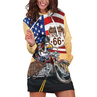 Route 66 United States Hoodie Dress Historic Highway USA Eagle With Motorcycle - Wonder Print Shop