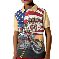 Route 66 United States Kid Polo Shirt Historic Highway USA Eagle With Motorcycle - Wonder Print Shop