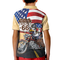 Route 66 United States Kid Polo Shirt Historic Highway USA Eagle With Motorcycle - Wonder Print Shop