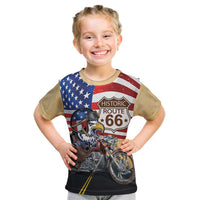 Route 66 United States Kid T Shirt Historic Highway USA Eagle With Motorcycle - Wonder Print Shop