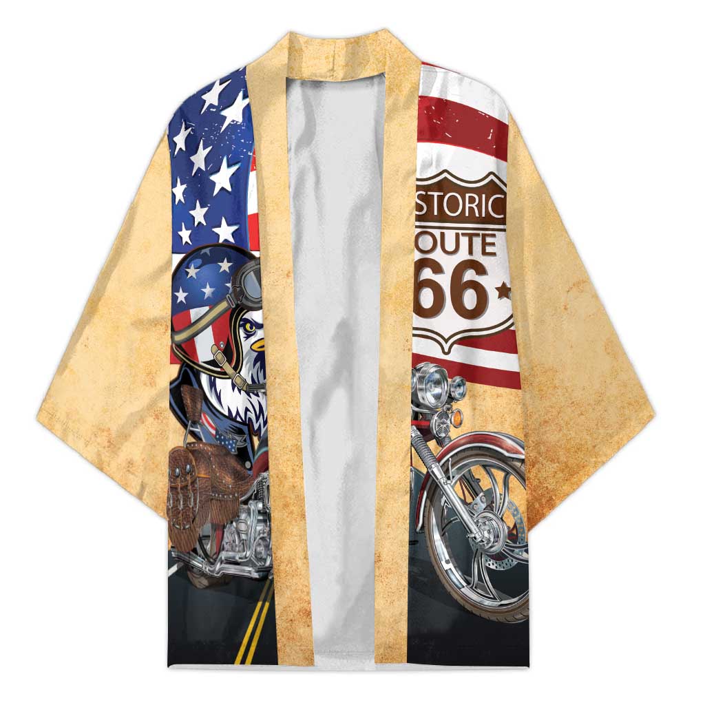 Route 66 United States Kimono Historic Highway USA Eagle With Motorcycle - Wonder Print Shop