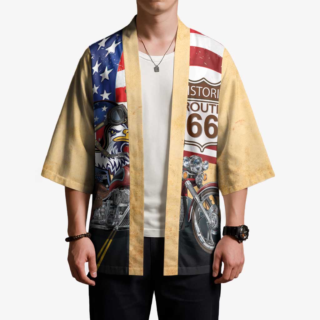 Route 66 United States Kimono Historic Highway USA Eagle With Motorcycle - Wonder Print Shop
