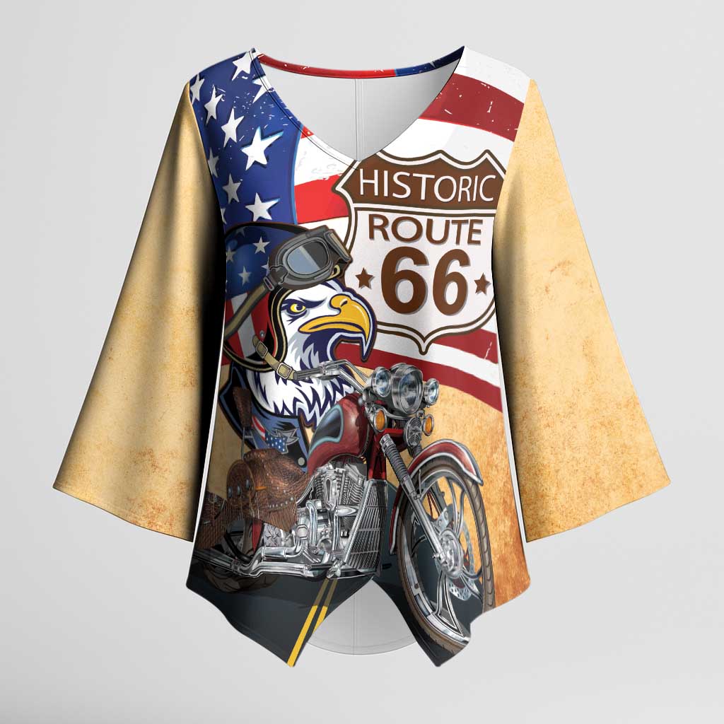 Route 66 United States Kimono Sleeve Blouse Historic Highway USA Eagle With Motorcycle - Wonder Print Shop