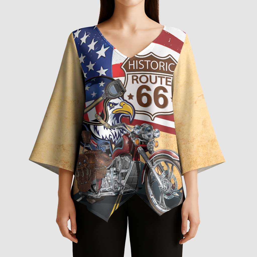 Route 66 United States Kimono Sleeve Blouse Historic Highway USA Eagle With Motorcycle - Wonder Print Shop