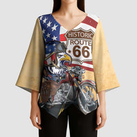 Route 66 United States Kimono Sleeve Blouse Historic Highway USA Eagle With Motorcycle - Wonder Print Shop