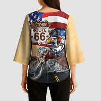 Route 66 United States Kimono Sleeve Blouse Historic Highway USA Eagle With Motorcycle - Wonder Print Shop